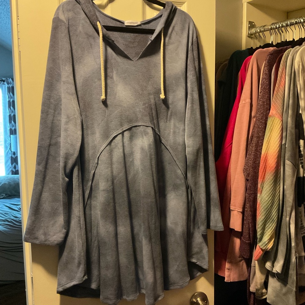 Blue Hooded Tunic with Drawstrings